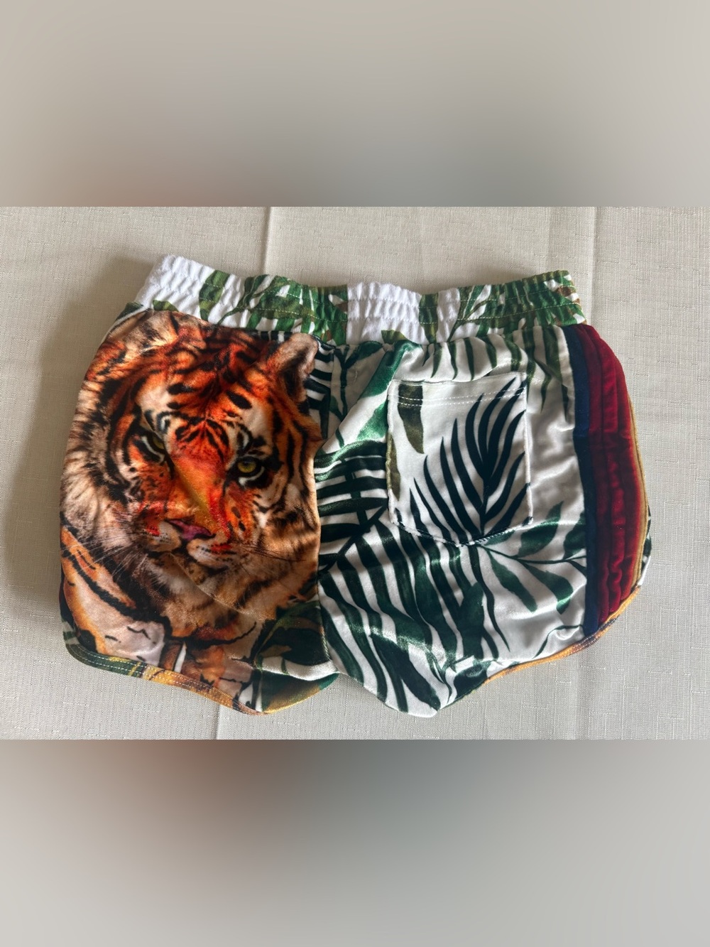 Aviator Nation Tiger Print Athletic Shorts in Orange, Green, White